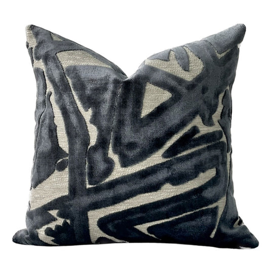 Henley Grey Velvet Abstract Pillow Cover