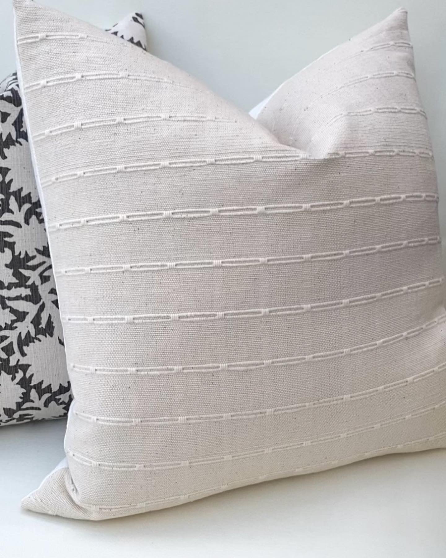 Eve Off White Woven Pillow Cover with Dash Stripes