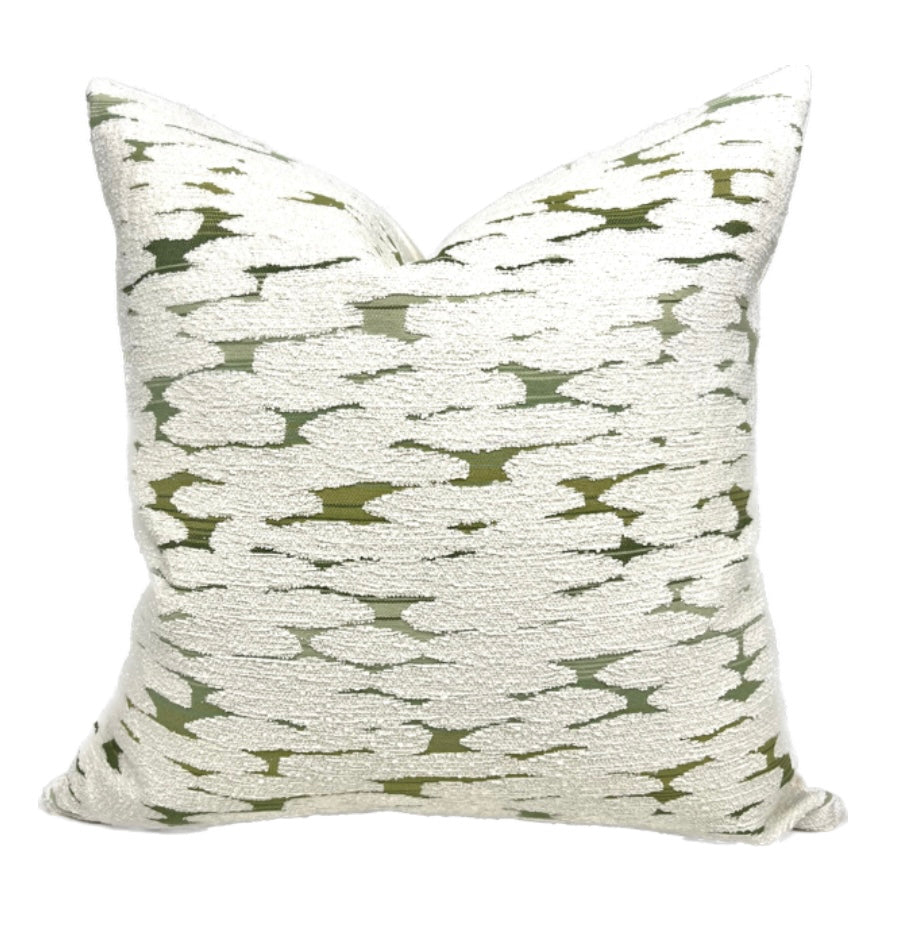 Skyler Cream and Green Cloudy Abstract Chenille Pillow Cover