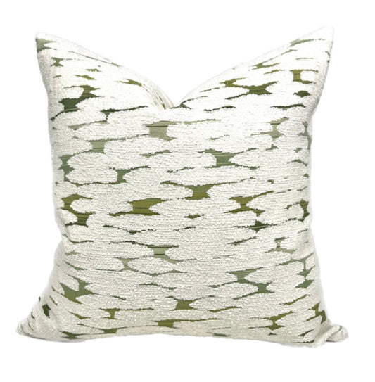 Skyler Cream and Green Cloudy Abstract Chenille Pillow Cover
