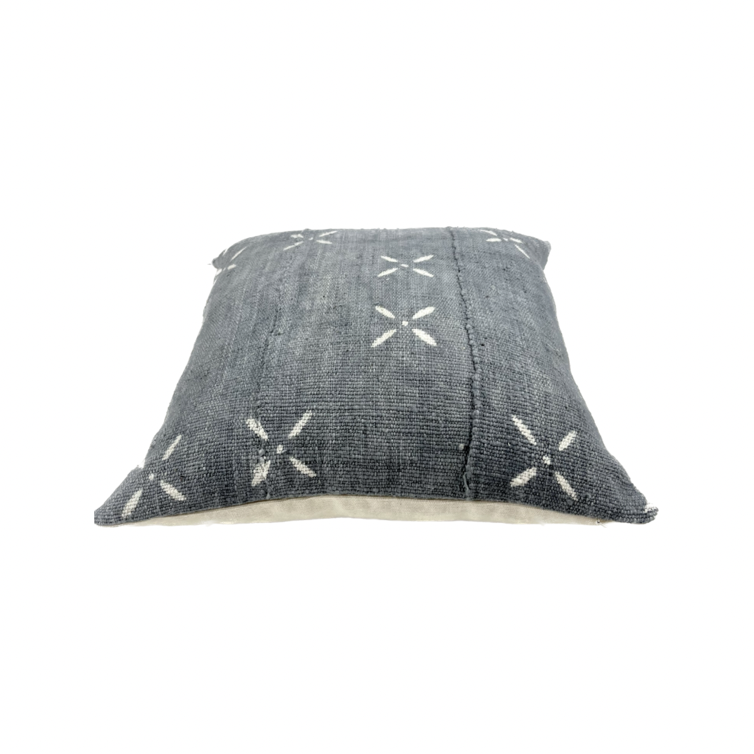 Maya Grey Blue Mudcloth Pillow Cover, Abstract White X Accents