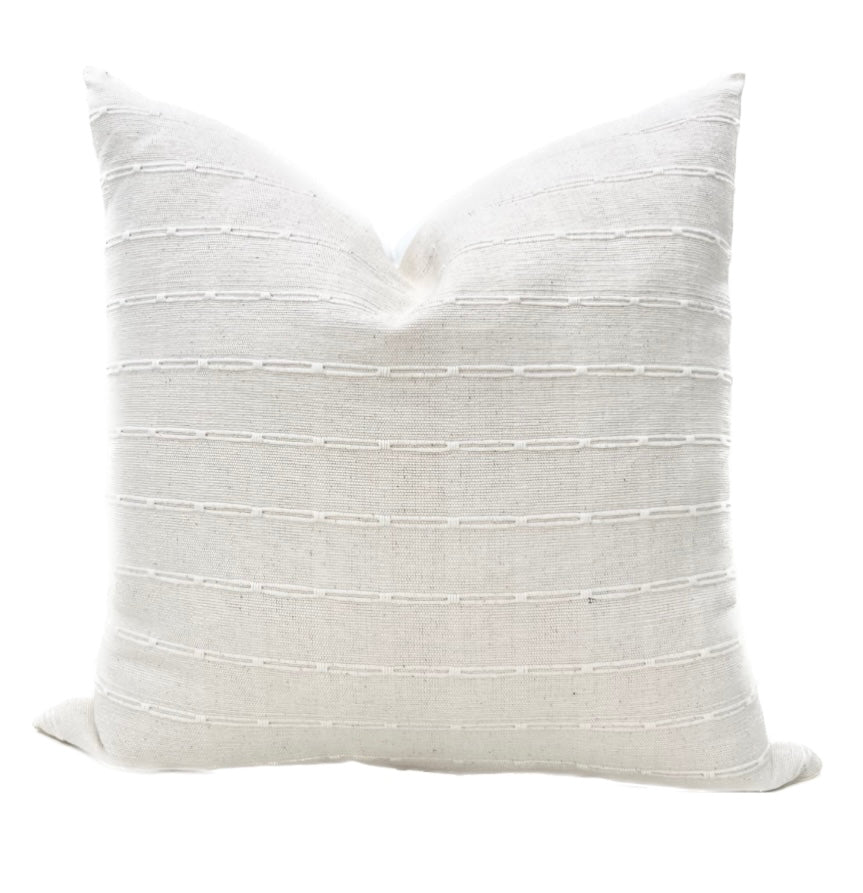 Eve Off White Woven Pillow Cover with Dash Stripes