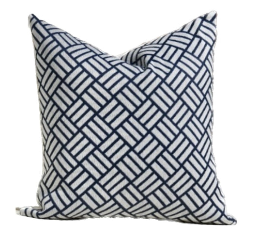 Terrace Navy Blue and White Geometric Throw Pillow