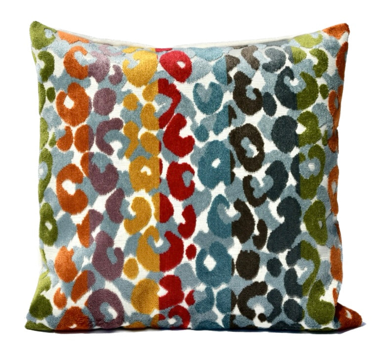 Mia Multicolored Stripe Leopard Velvet Pillow Cover