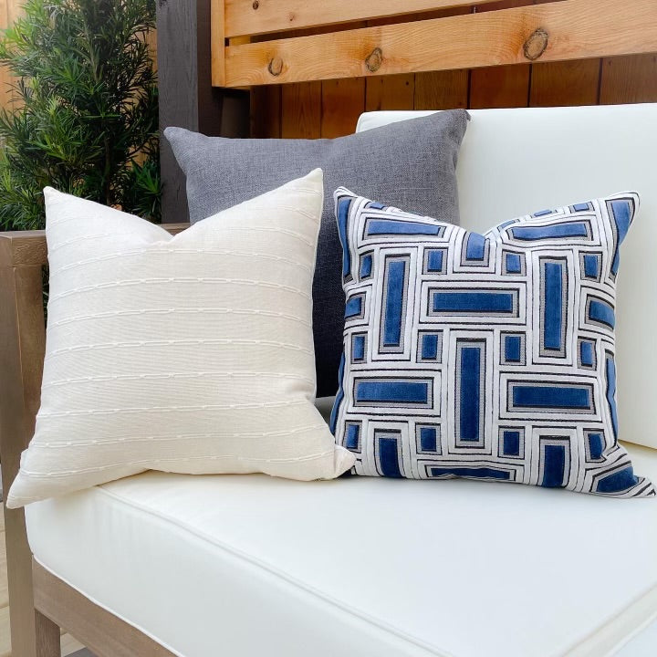 Eve Off White Woven Pillow Cover with Dash Stripes