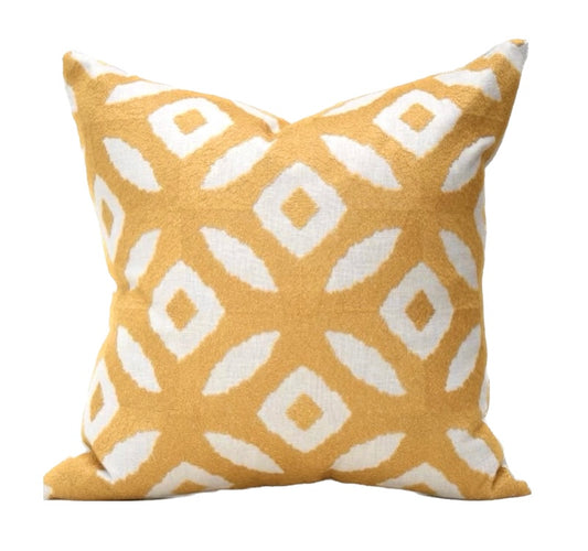 Miramar Yellow / Mustard Geometric Embroidery on Cream Pillow Cover