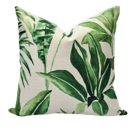 Isla Tropical Green Palm Leaf Pillow Cover