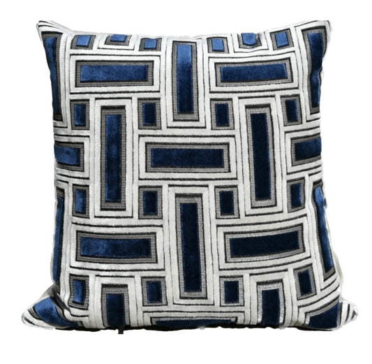 Brixity Navy Blue and Gray Geometric Throw Pillow with Metallic Silver Accents