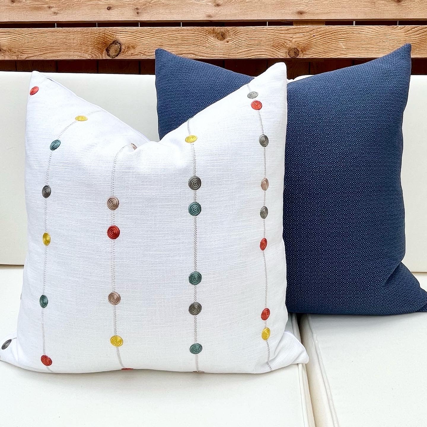 Kenley White Decorative Pillow Cover with Colorful Embroidered Stripes and Dots
