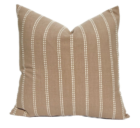 Lisette Taupe and White Stripe Woven Pillow Cover