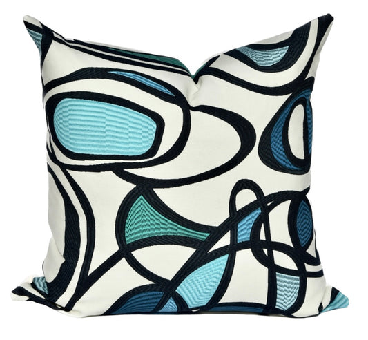 Memphis Turquoise Blue Contemporary Swirl Pillow Cover