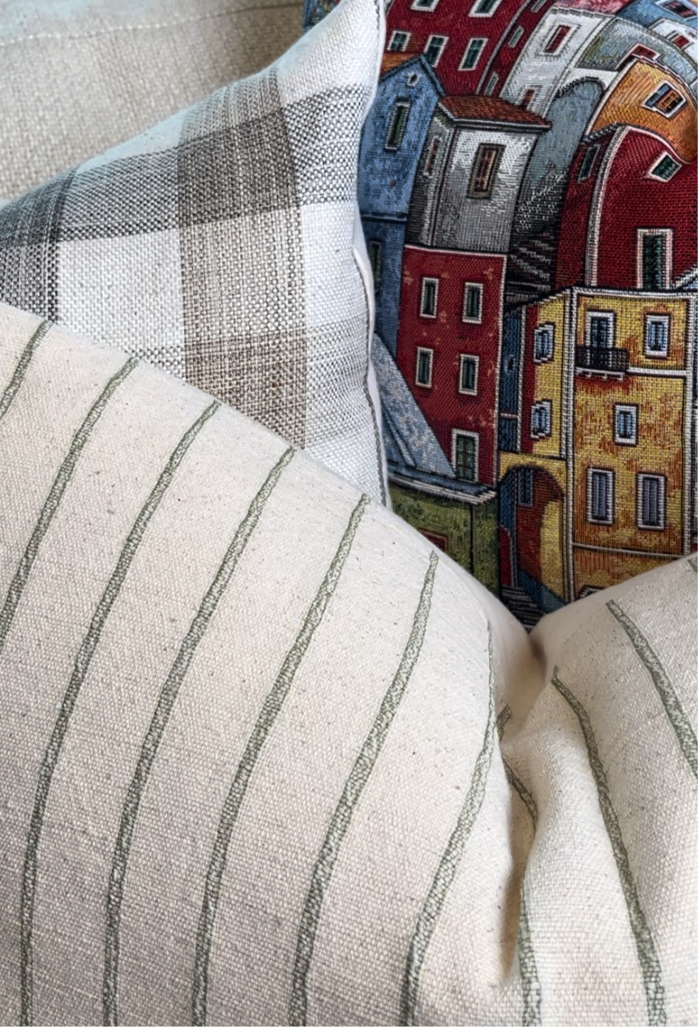 Willow Green and Cream Stripe Woven Pillow Cover