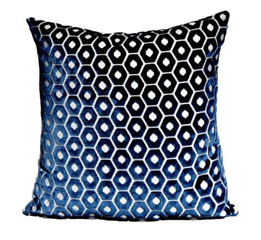 Grammichele Navy Blue Geometric Velvet Accent Pillow Cover