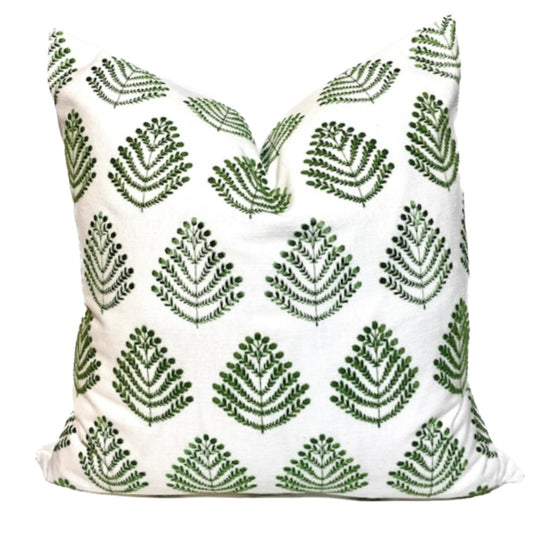 Sequoia Green Fern Embroidered Pillow Covers