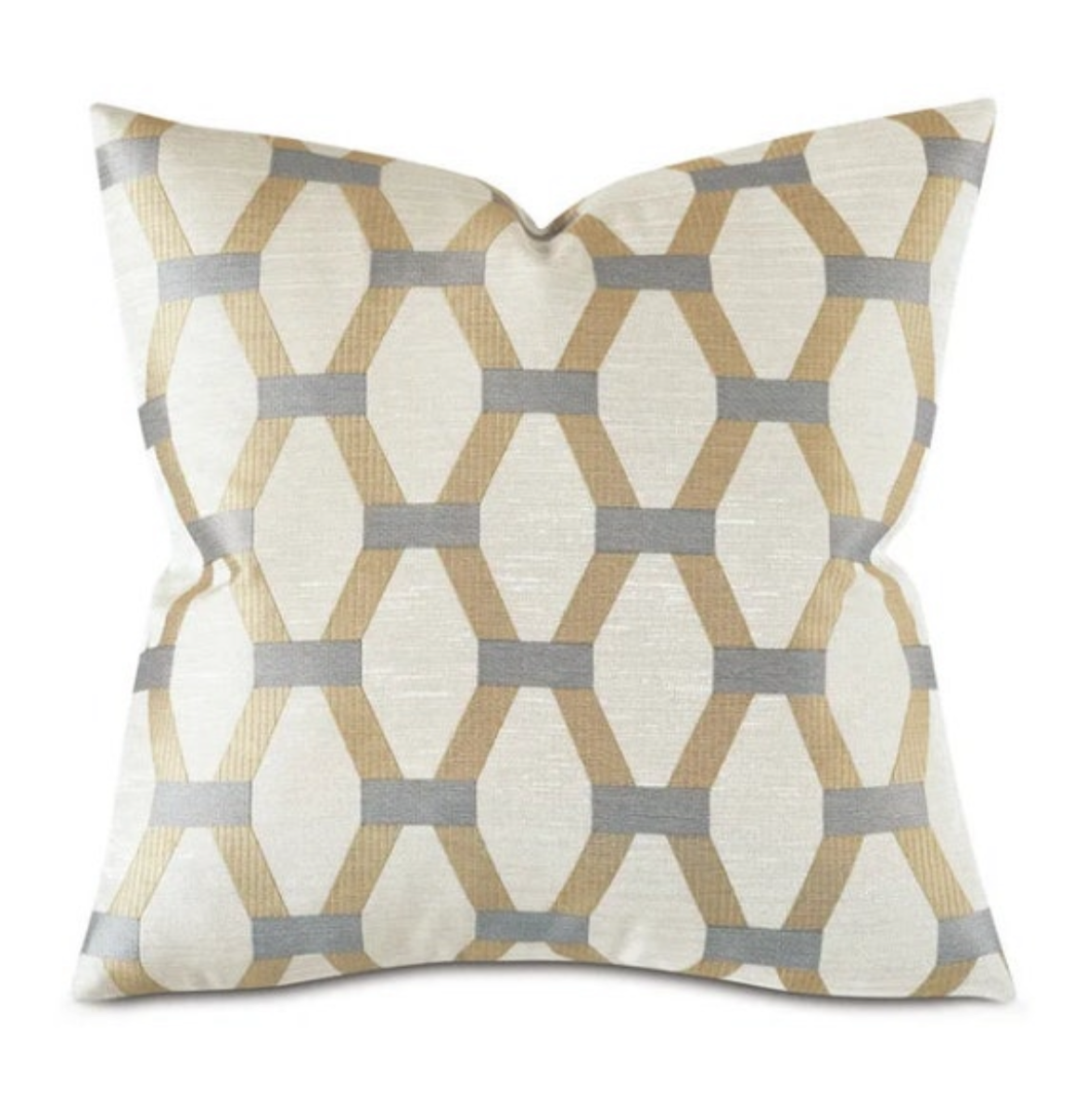 Algarve Gold and Silver Embroidered Pillow Cover - Metallic Hexagon Throw Pillow