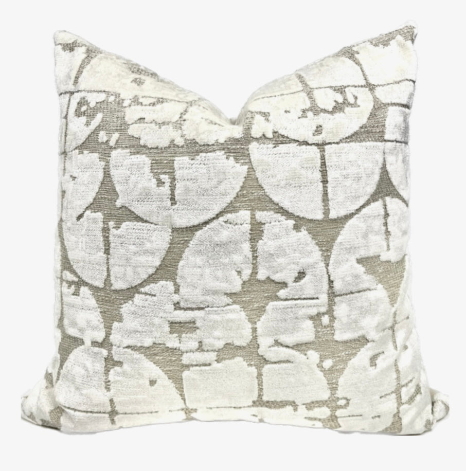 Luna Cream and Beige Velvet Pillow Cover - Ivory Abstract Decorative Pillow