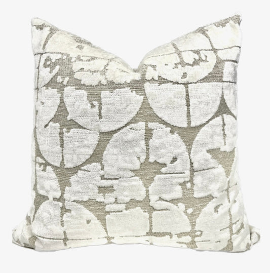 Luna Cream and Beige Velvet Pillow Cover - Ivory Abstract Decorative Pillow