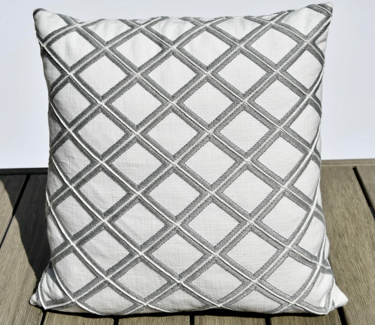 New Haven Grey and White Embroidered Geometric Pillow Cover