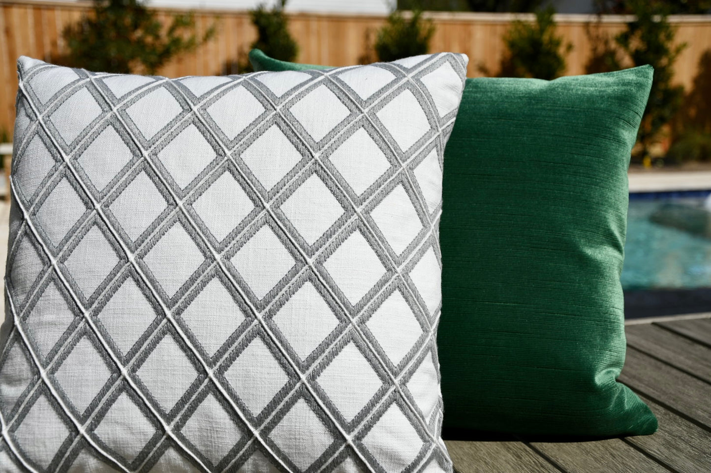 New Haven Grey and White Embroidered Geometric Pillow Cover