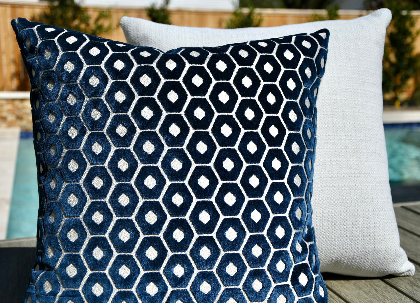 Grammichele Navy Blue Geometric Velvet Accent Pillow Cover