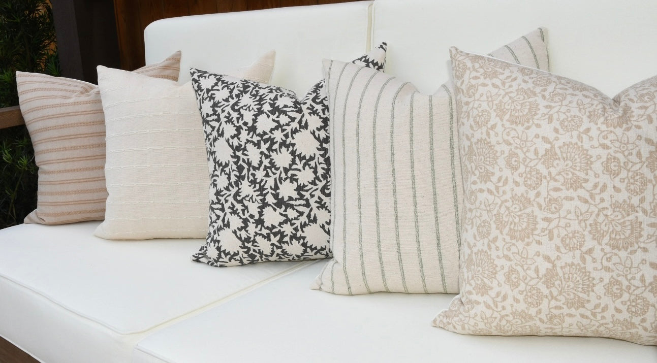 Nantucket Dark Gray / Charcoal Floral Block Print Pillow Cover