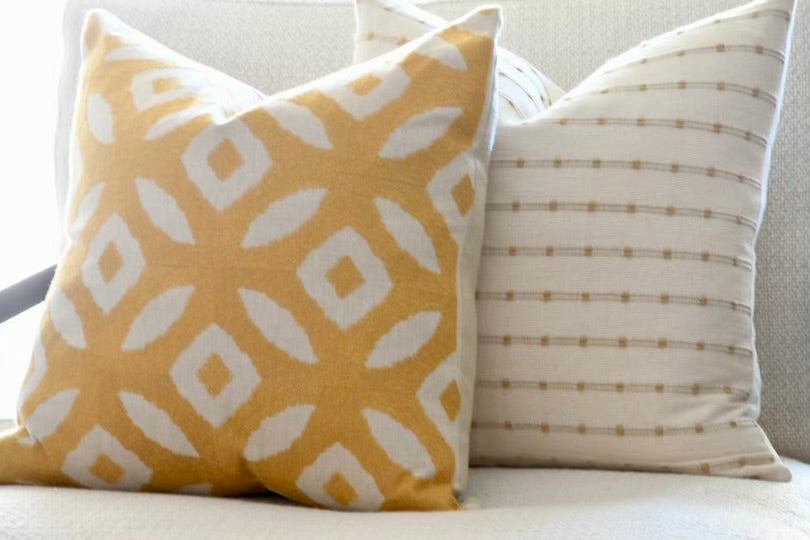 Miramar Yellow / Mustard Geometric Embroidery on Cream Pillow Cover