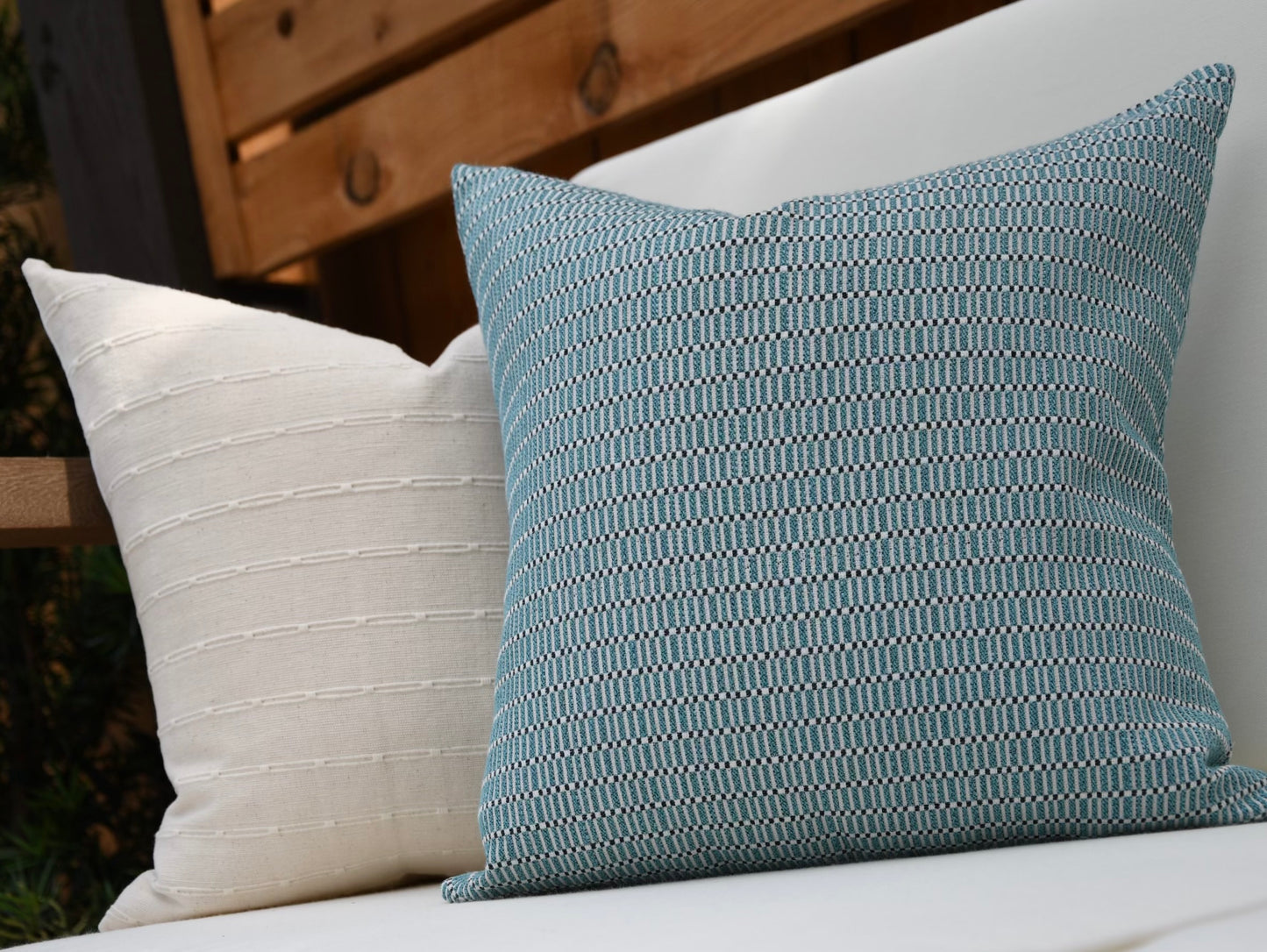 Eve Off White Woven Pillow Cover with Dash Stripes