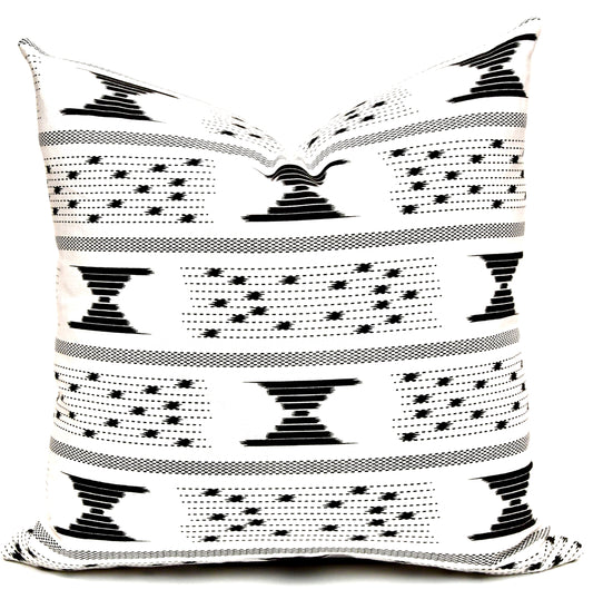 Mae White with Black Geometric Accents Throw Pillow Cover