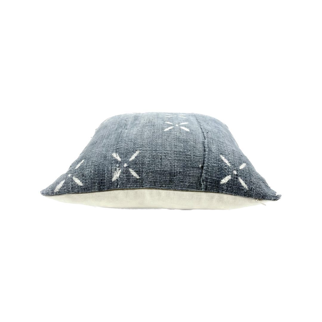 Maya Grey Blue Mudcloth Pillow Cover, Abstract White X Accents