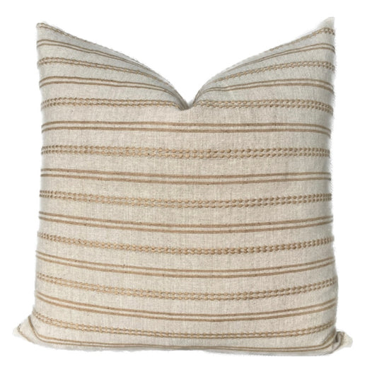 Ann Tan / Beige with Vintage Gold Thread Stripe Woven Pillow Cover