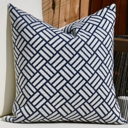 Terrace Navy Blue and White Geometric Throw Pillow