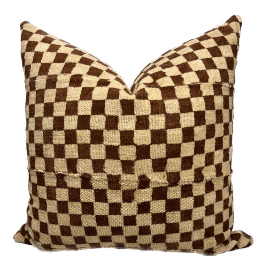 Nala Brown and Cream Checkered Mud Cloth - Authentic Mali Mudcloth