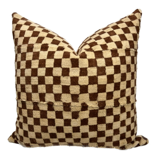 Nala Brown and Cream Checkered Mud Cloth - Authentic Mali Mudcloth