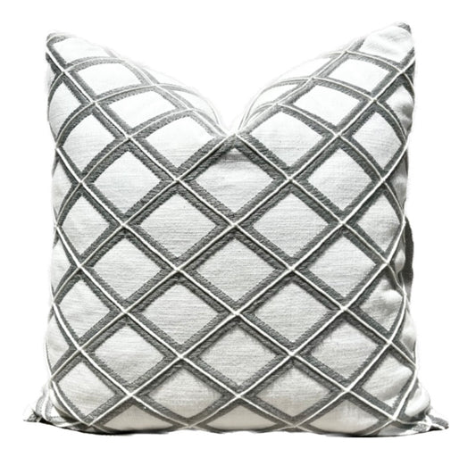 New Haven Grey and White Embroidered Geometric Pillow Cover