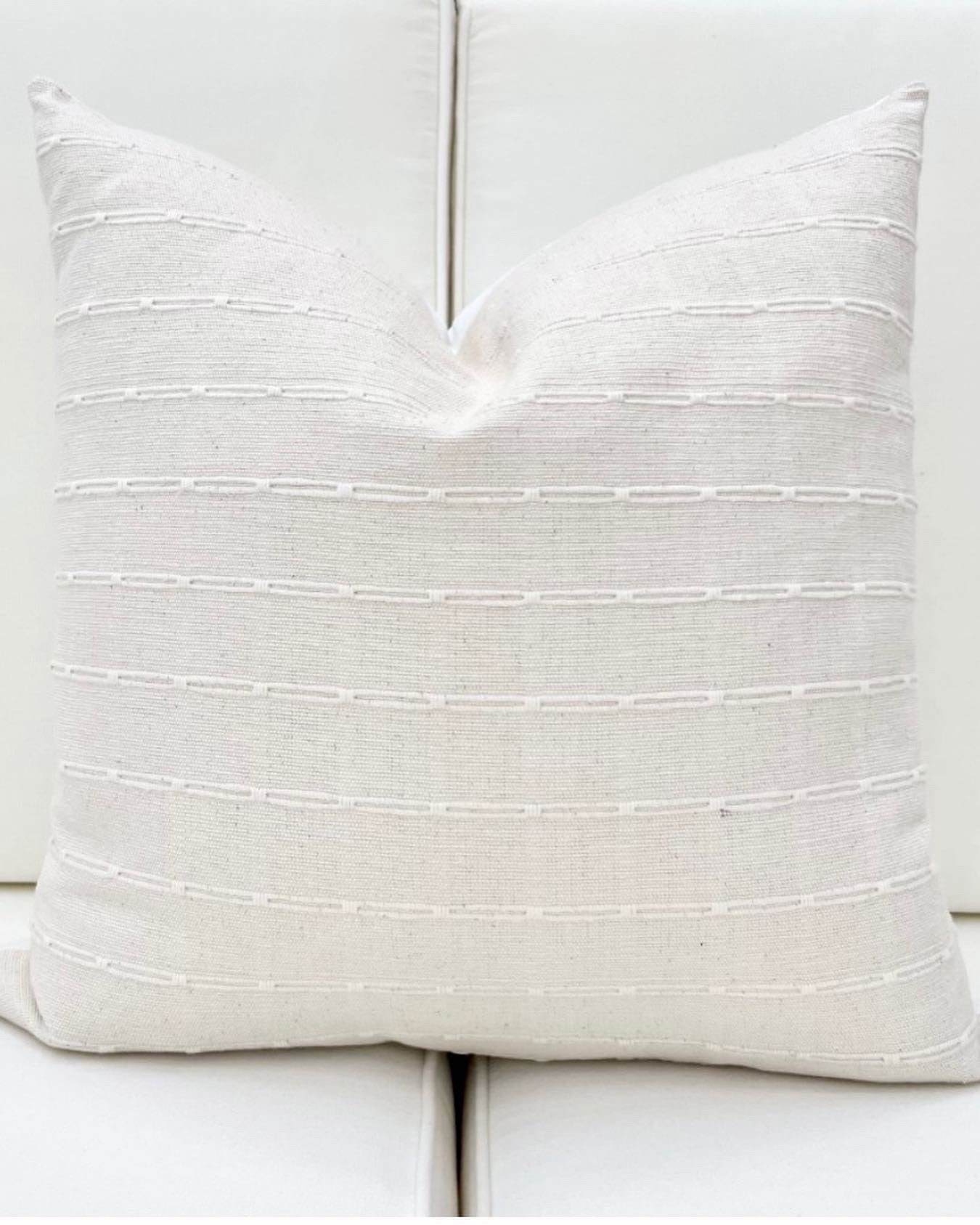 Eve Off White Woven Pillow Cover with Dash Stripes