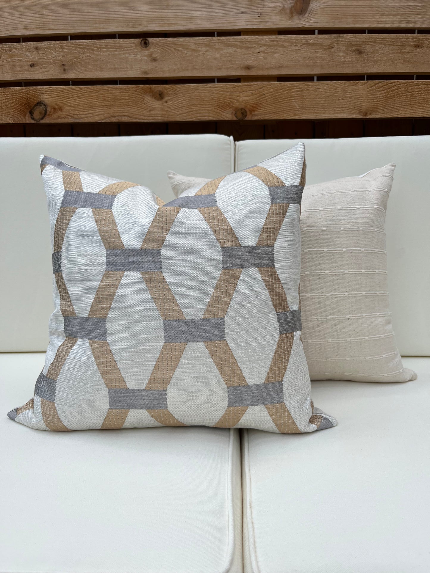 Algarve Gold and Silver Embroidered Pillow Cover - Metallic Hexagon Throw Pillow