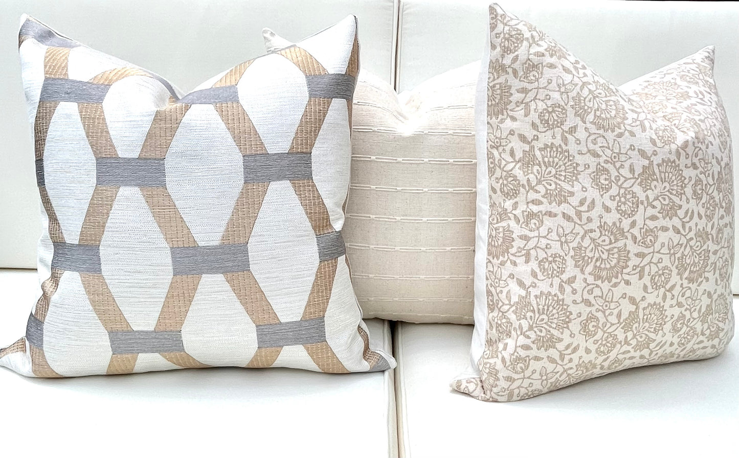 Eve Off White Woven Pillow Cover with Dash Stripes