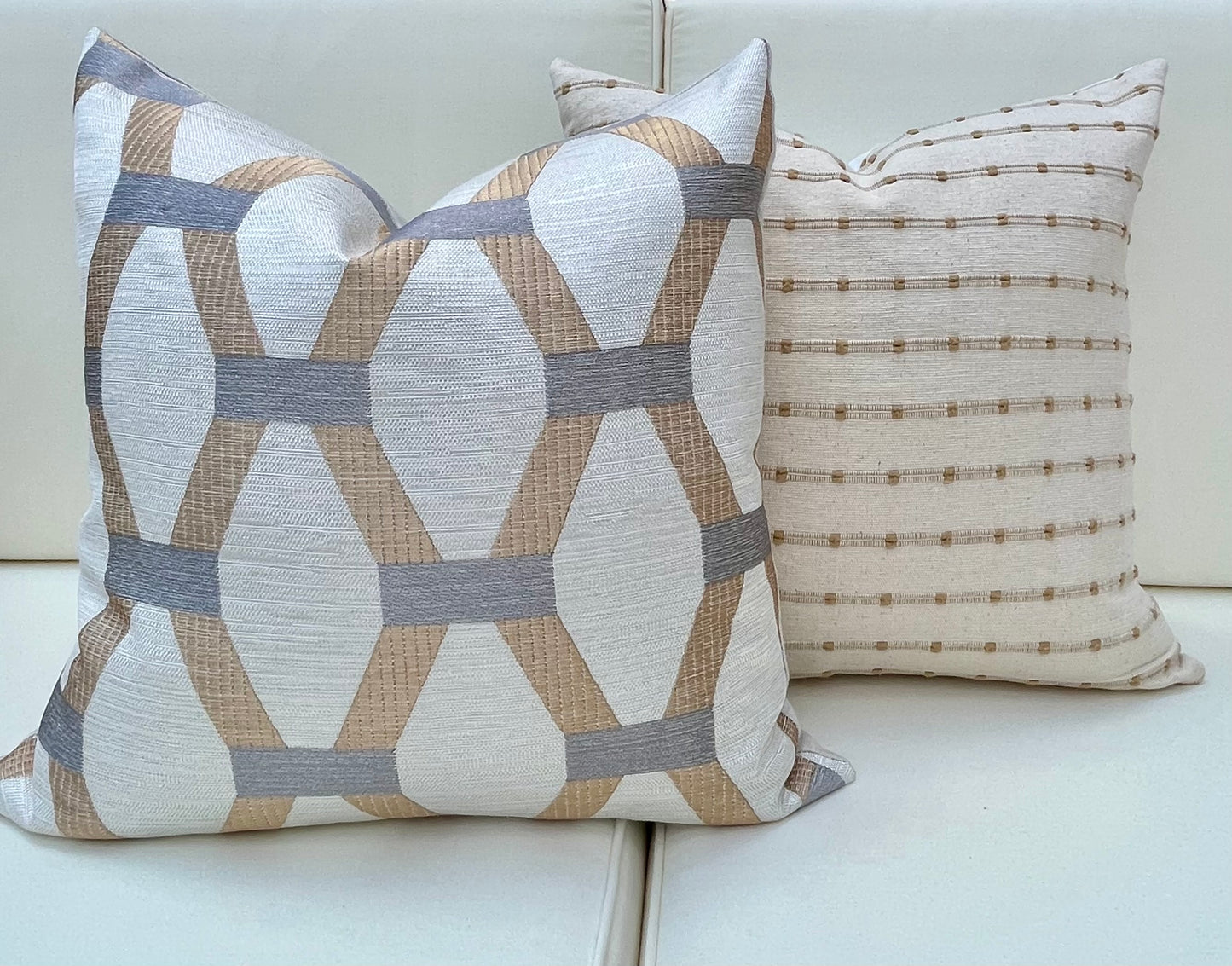 Algarve Gold and Silver Embroidered Pillow Cover - Metallic Hexagon Throw Pillow