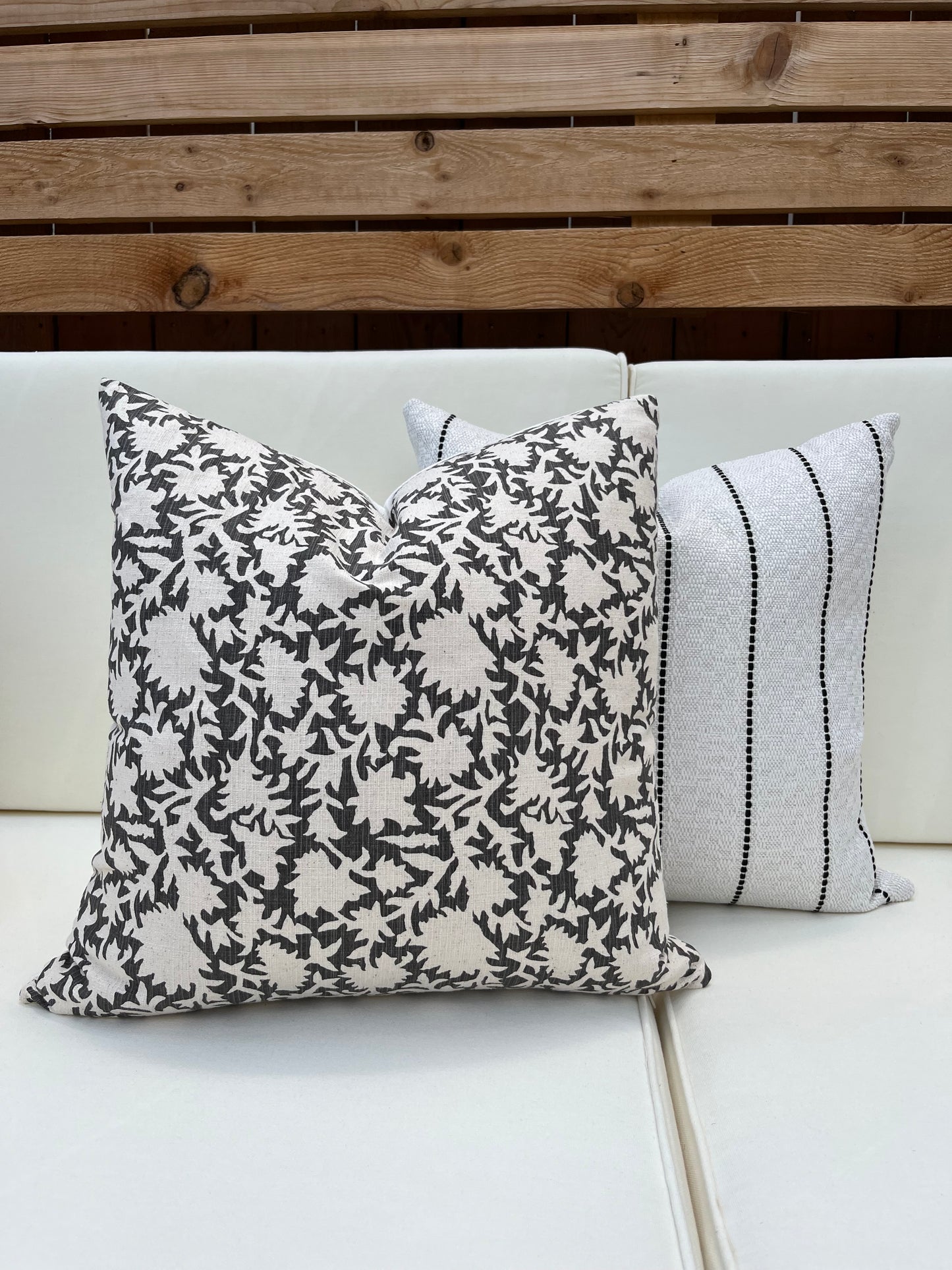 Nantucket Dark Gray / Charcoal Floral Block Print Pillow Cover