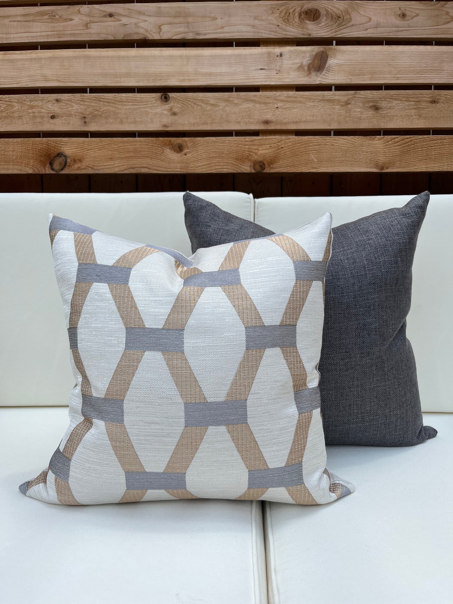 Algarve Gold and Silver Embroidered Pillow Cover - Metallic Hexagon Throw Pillow