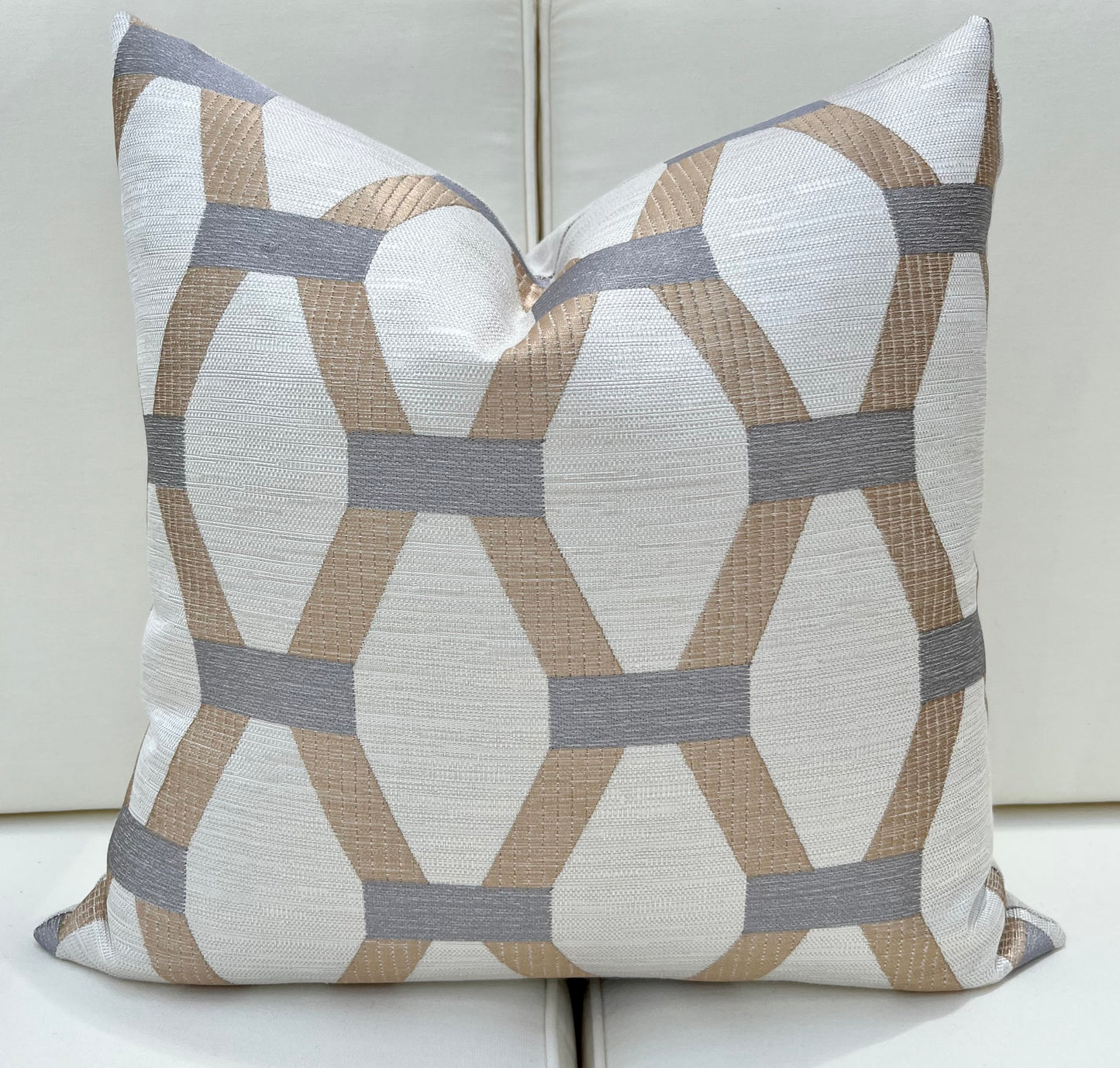 Algarve Gold and Silver Embroidered Pillow Cover - Metallic Hexagon Throw Pillow