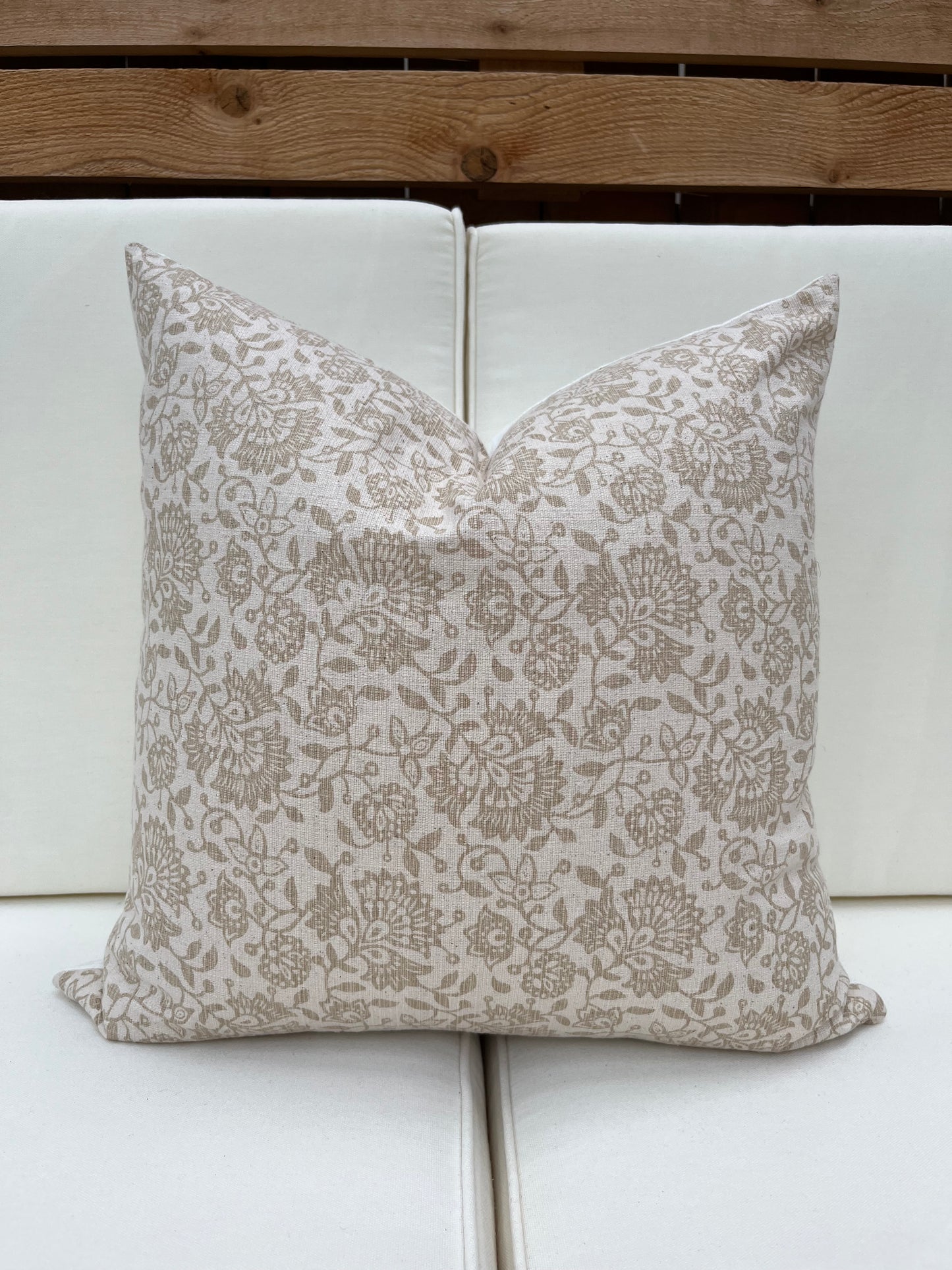 Chatham Beige Tan Floral Woven Pillow Cover