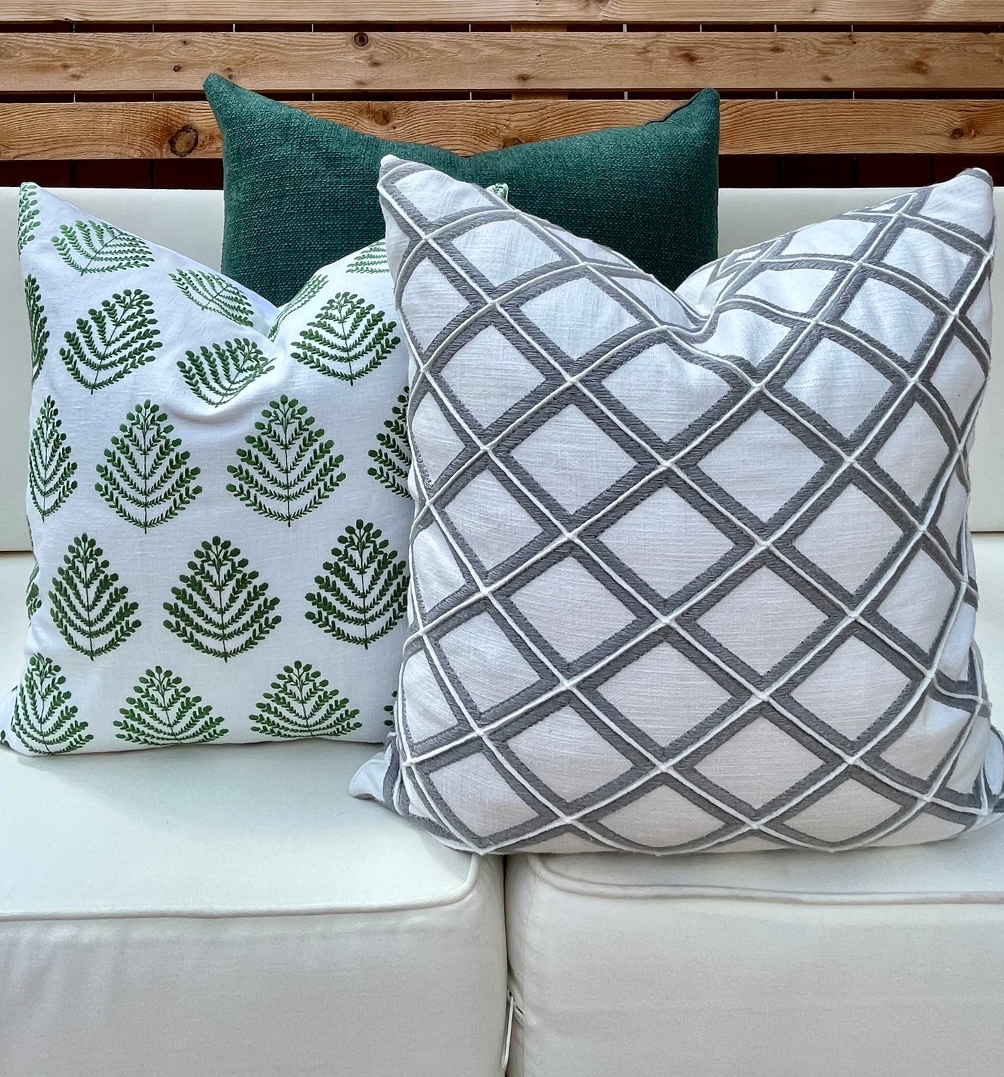 New Haven Grey and White Embroidered Geometric Pillow Cover