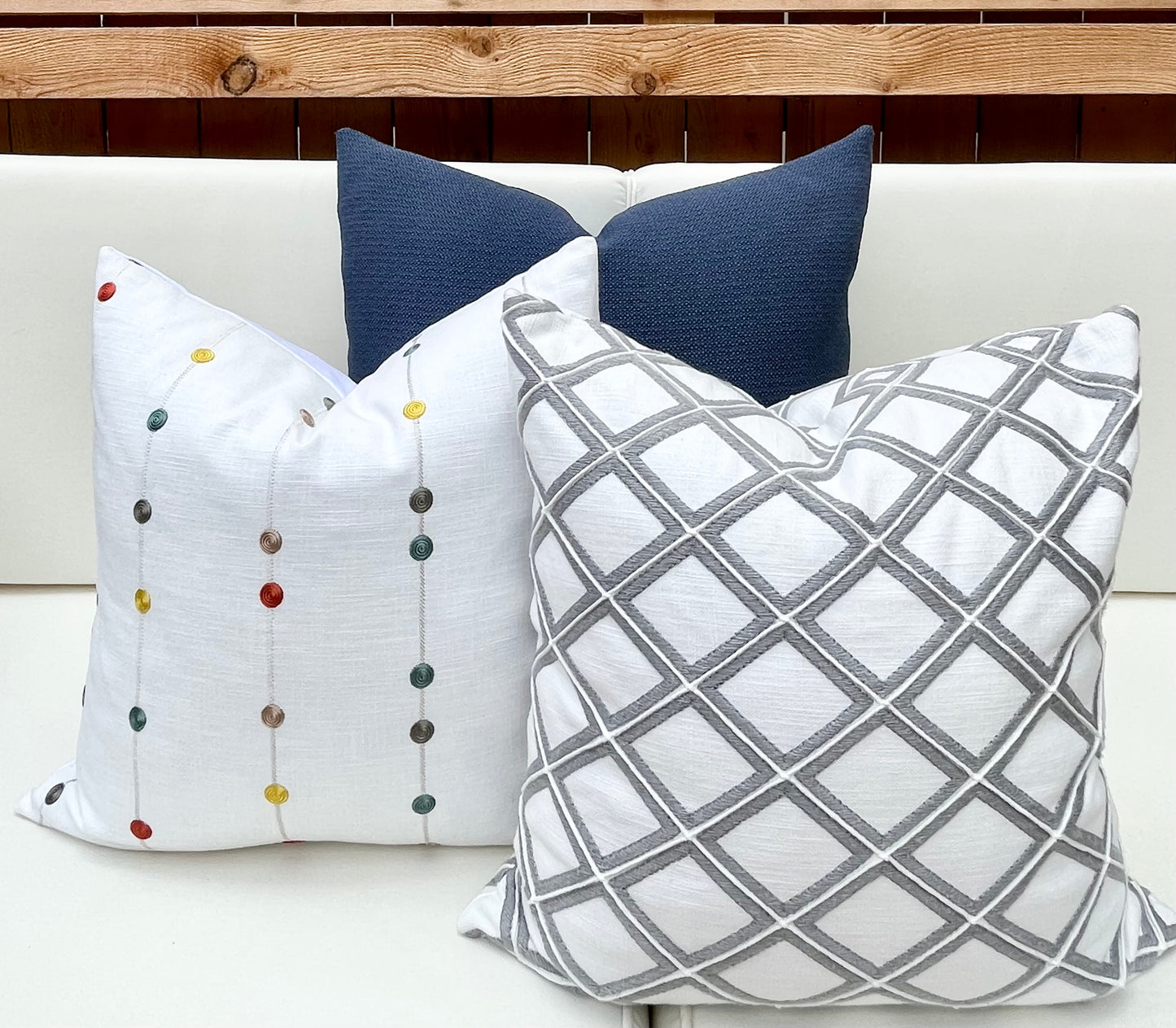 New Haven Grey and White Embroidered Geometric Pillow Cover