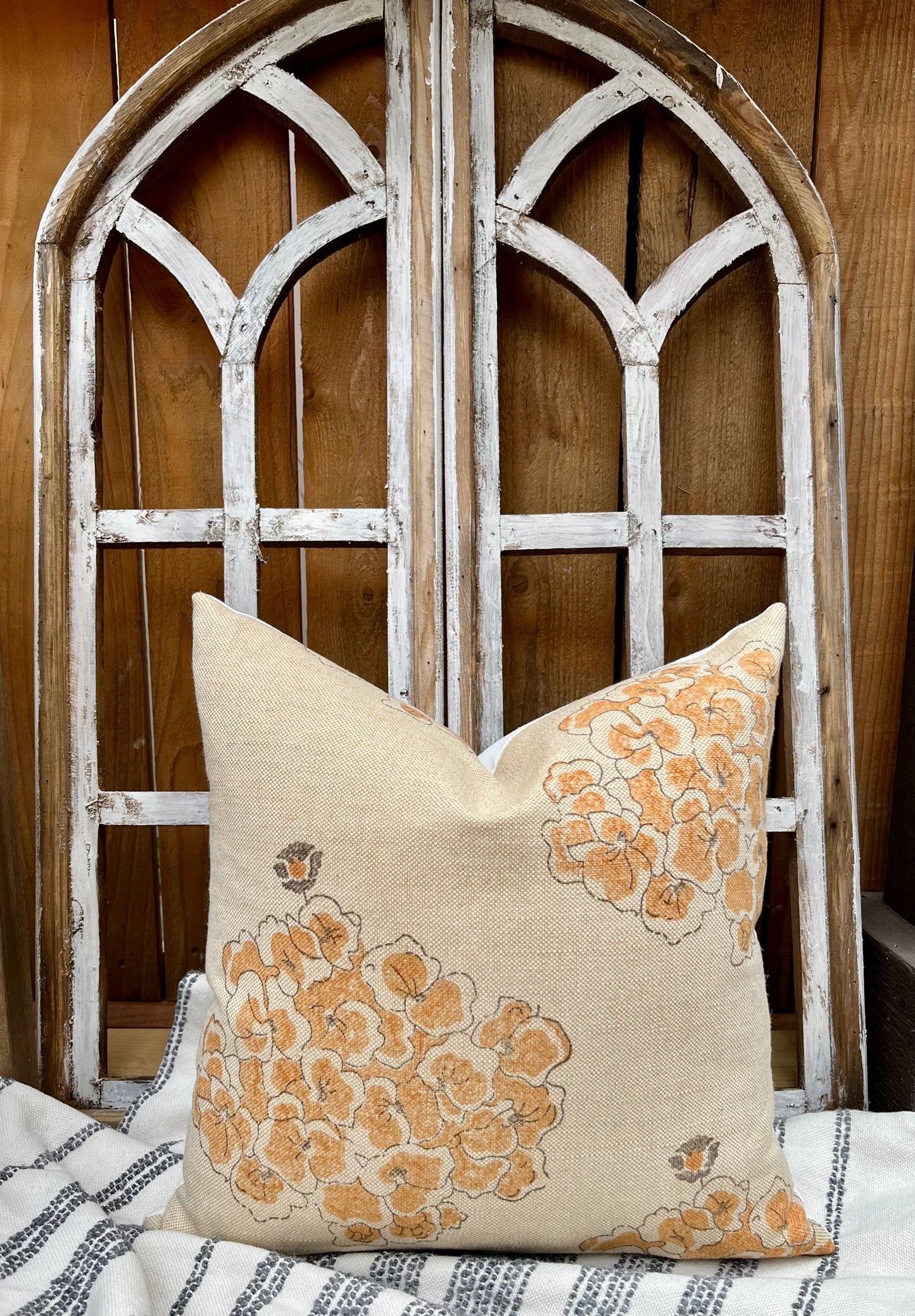 Moon Orchid Orange and Beige Floral Pillow Cover