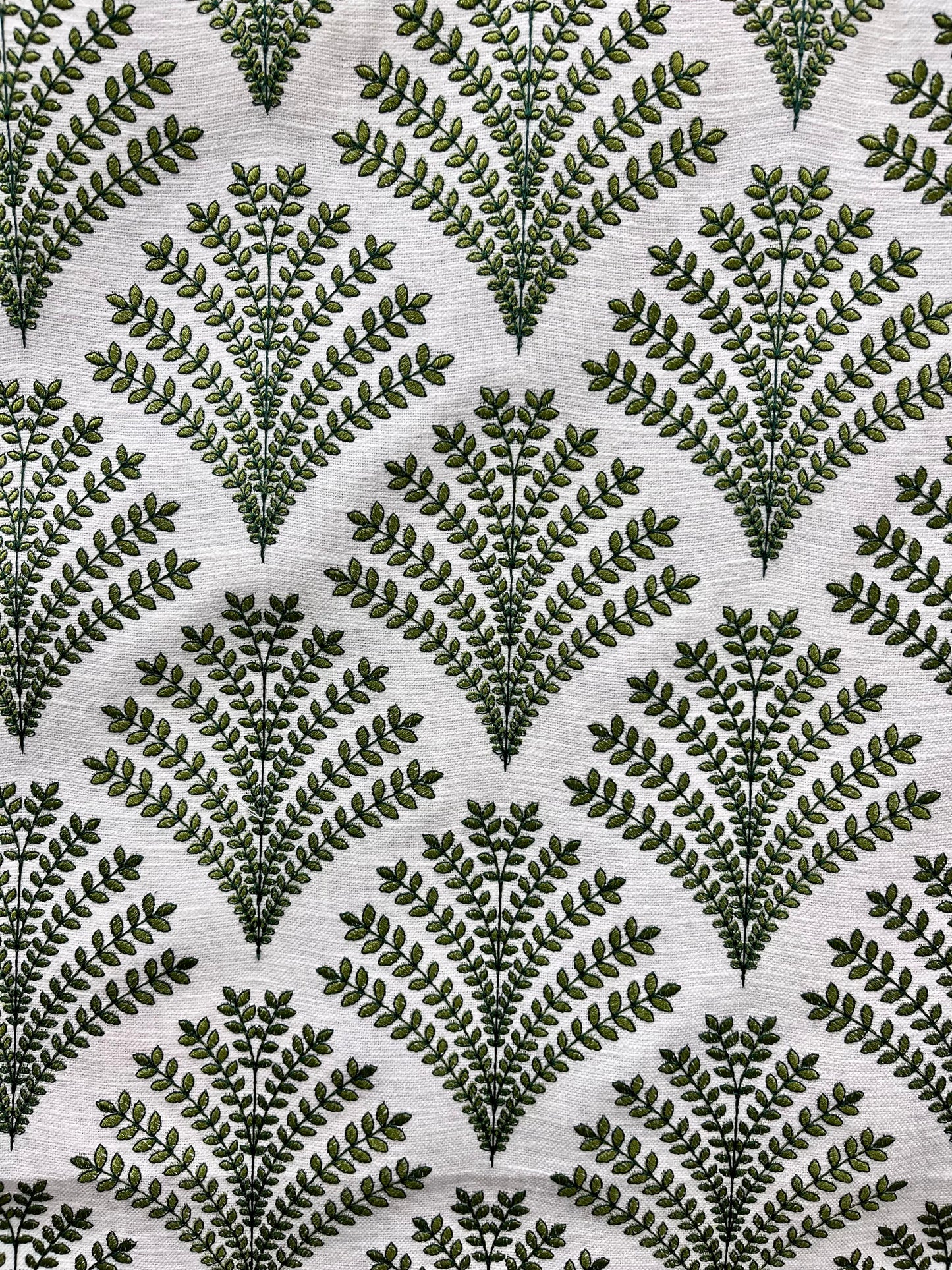 Olivia Green and White Fern Embroidered Throw Pillow Covers