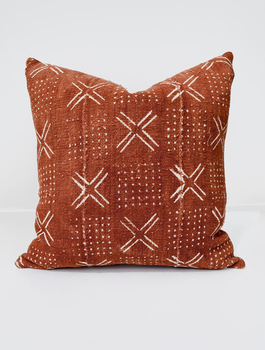 Rust Brown Mudcloth Pillow Cover, Geometric Print - Sienna