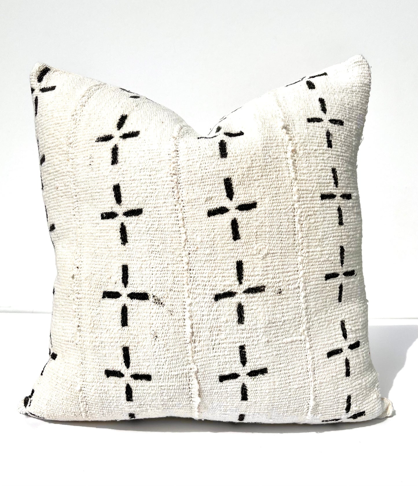 Lena White with Black Geometric Accents African Mud Cloth Pillow Cover, Authentic Malian Mudcloth