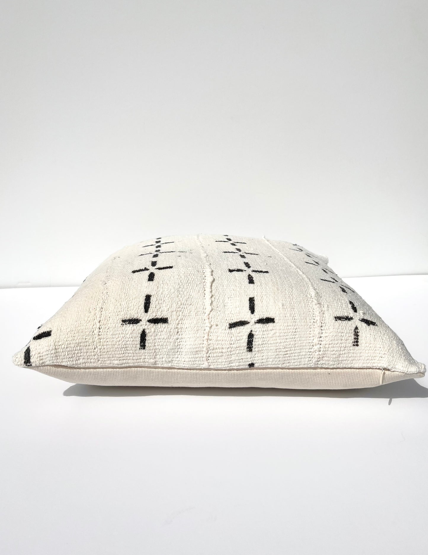 Lena White with Black Geometric Accents African Mud Cloth Pillow Cover, Authentic Malian Mudcloth