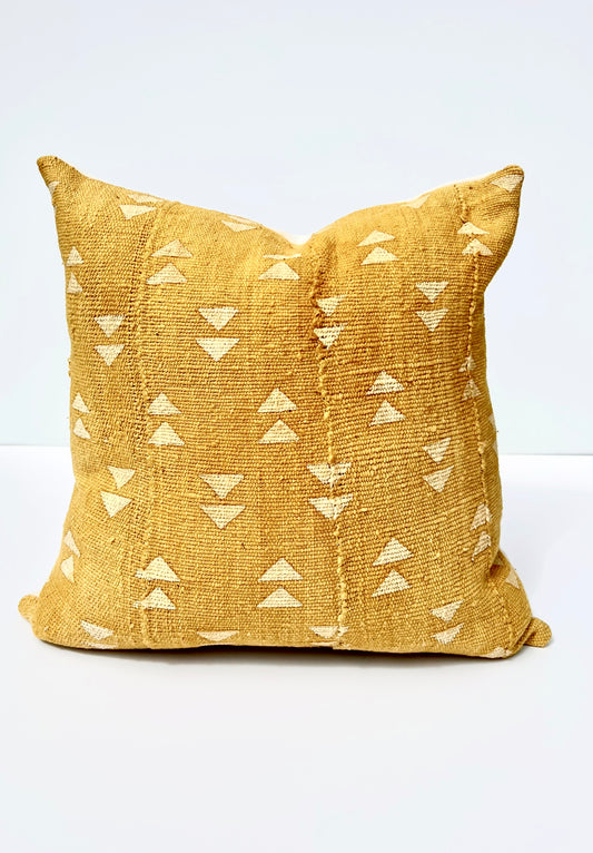 Malia Mustard Yellow Mudcloth with White Triangles Pillow Cover, Geometric